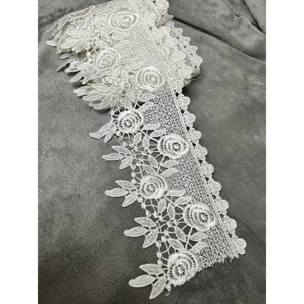 Vintage White Floral Guipure Lace Trim 86" Wide Rose Venise Sewing Bridal Craft